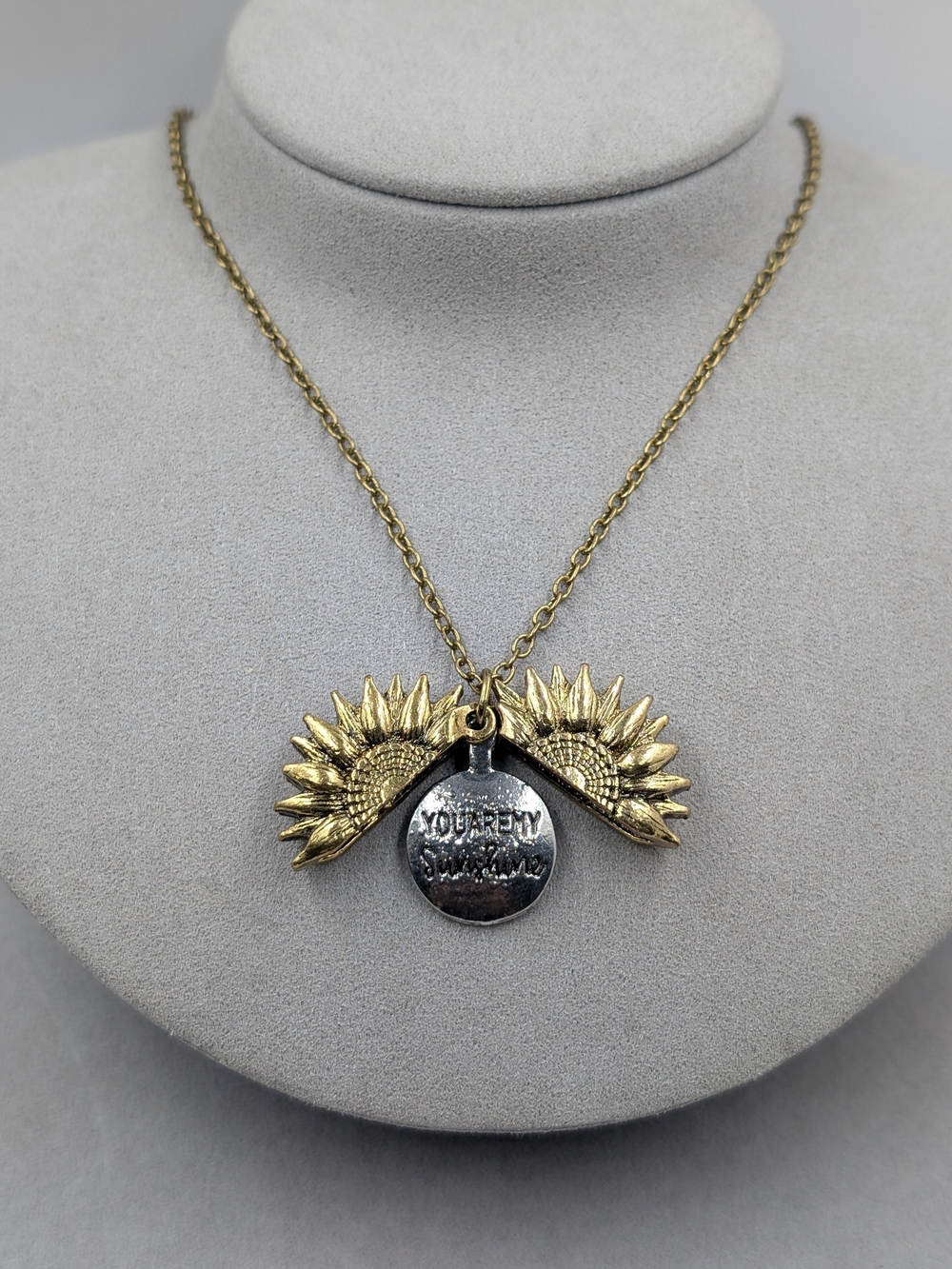 You Are My Sunshine Opening Sunflower Hidden Message Pendant Necklace | M216